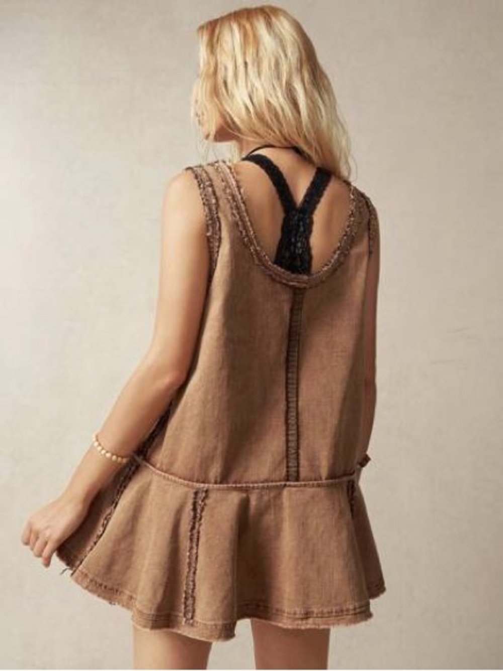 Amazon Brown Tank Top with Ruffle Hem